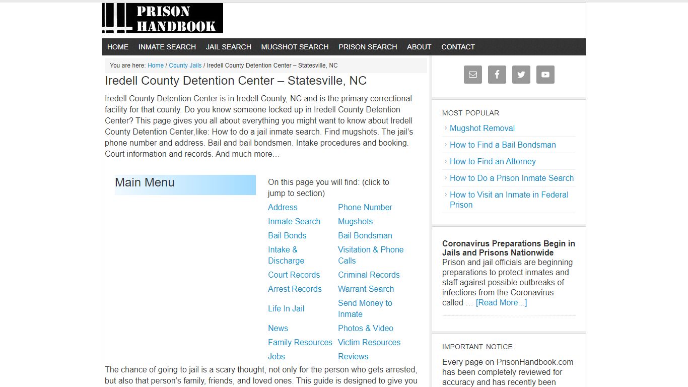 Iredell County Detention Center – Statesville, NC - Prison Handbook
